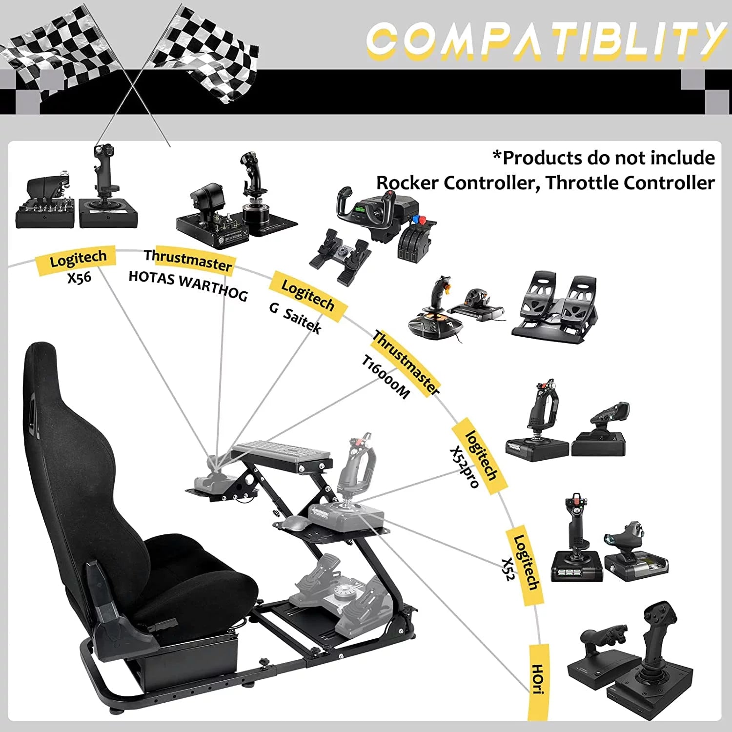 Foldable Flight Racing Simulator Cockpit with Game Seat O4277
