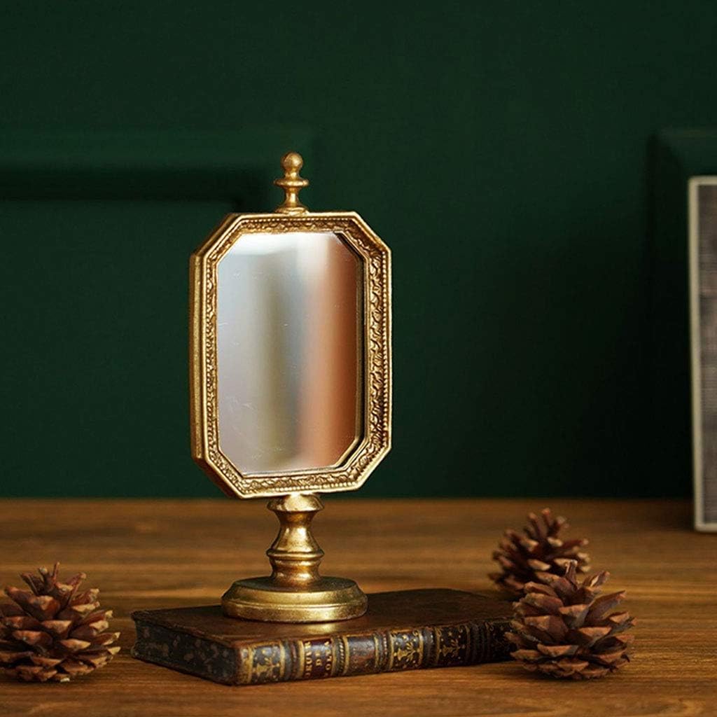 Retro Golden Handmade Desktop Makeup Mirror 4x9 Inches A45782