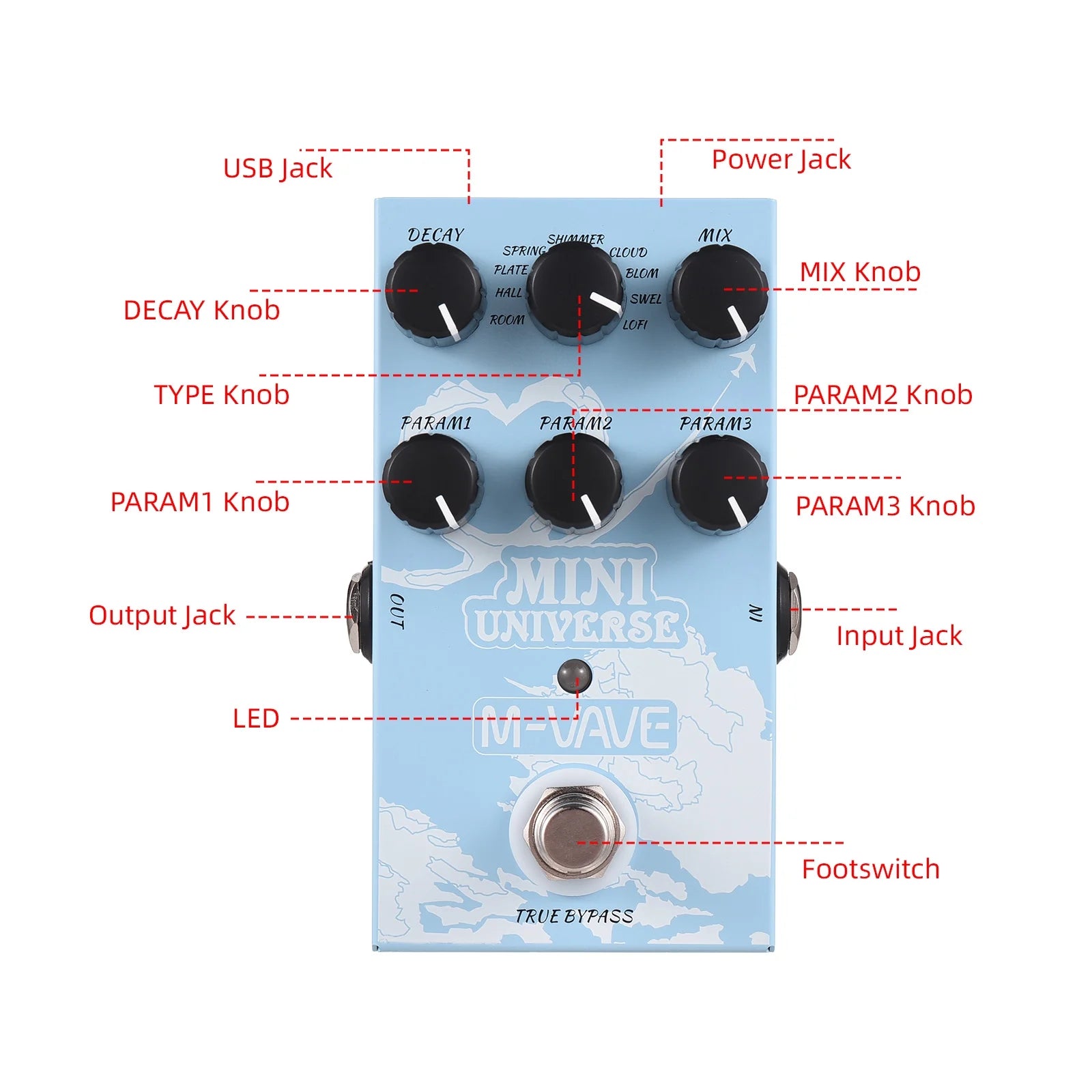 MINI UNIVERSE 9 Mode Reverb Guitar Effect Pedal V4814