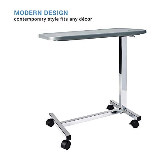 Dark Grey Adjustable Overbed Table with Wheels Y72873
