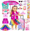 18 Inch Doll Clothes and Accessories Travel Suitcase Play Set Including Luggage, 2 Sets of Doll Clothes and Shoes, Umbrella Sunglasses Camera Travel Pillow Blindfold Passport Tickets O941421