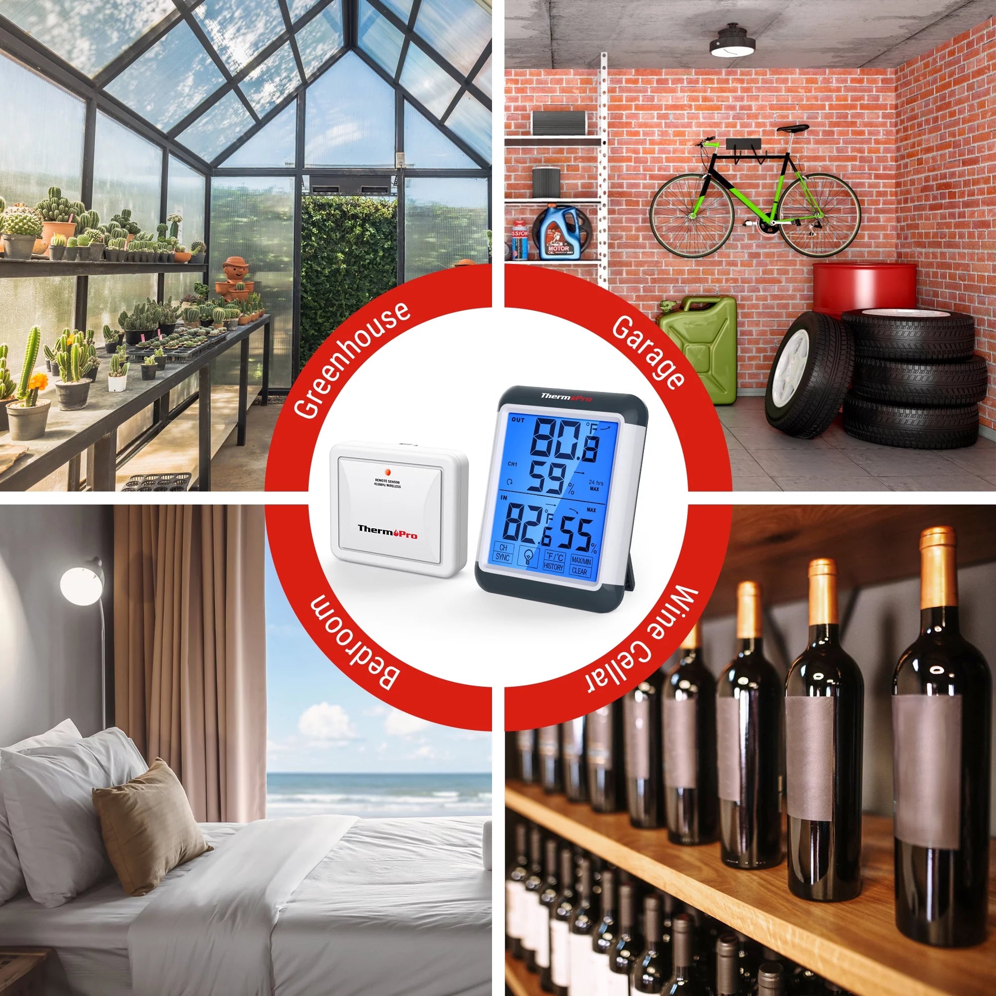 Indoor Outdoor Thermometer Digital Wireless Hygrometer Temperature Humidity Monitor with Jumbo Touchscreen and Backlight T291076