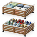 2 Pcs Bamboo Wood Rolling Underbed Storage Bins with Wheels M361