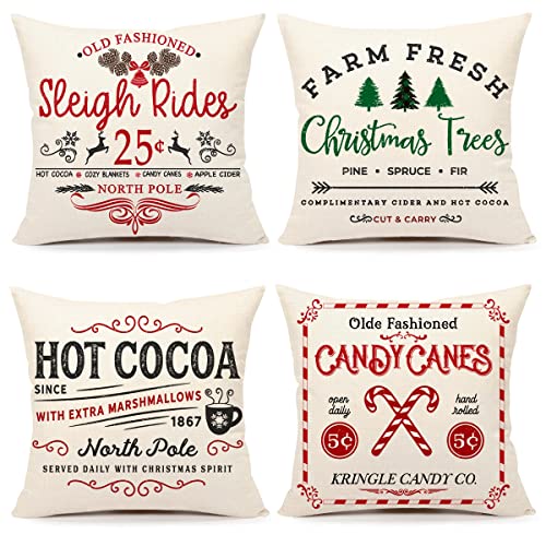Red White 18x18 Set of 4 Christmas Throw Cushion Case F338