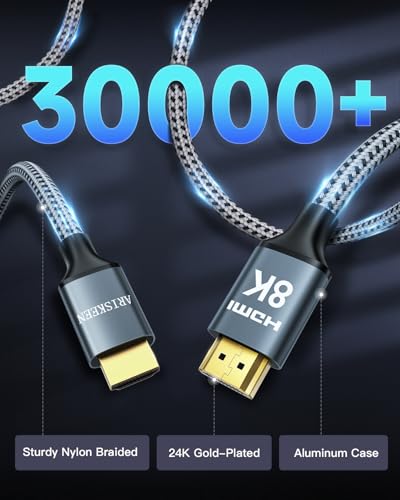 8K HDMI Cable 25FT, 48Gbps High Speed HDMI 2.1, Braided U603075