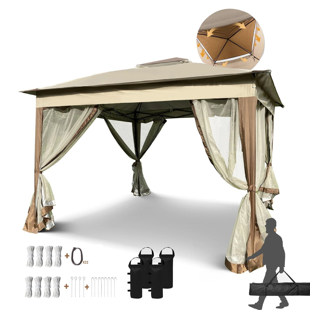 Coffee Pop Up Gazebo Canopy with Removable Zipper Netting N112437