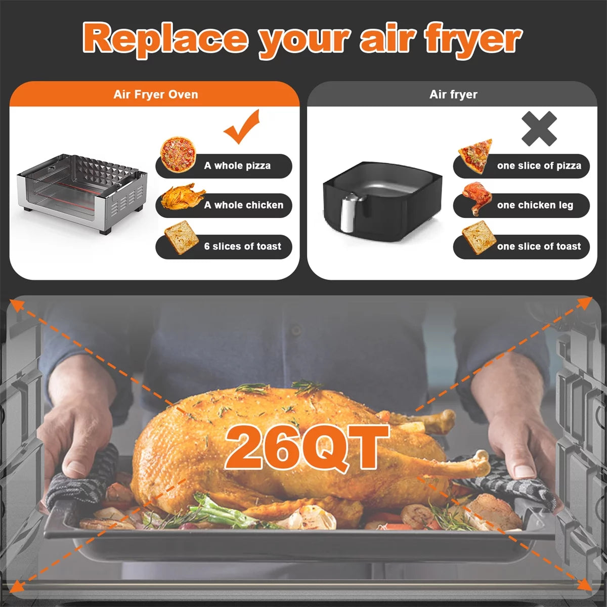 Silver 26 Quart Air Fryer Convection Oven O113