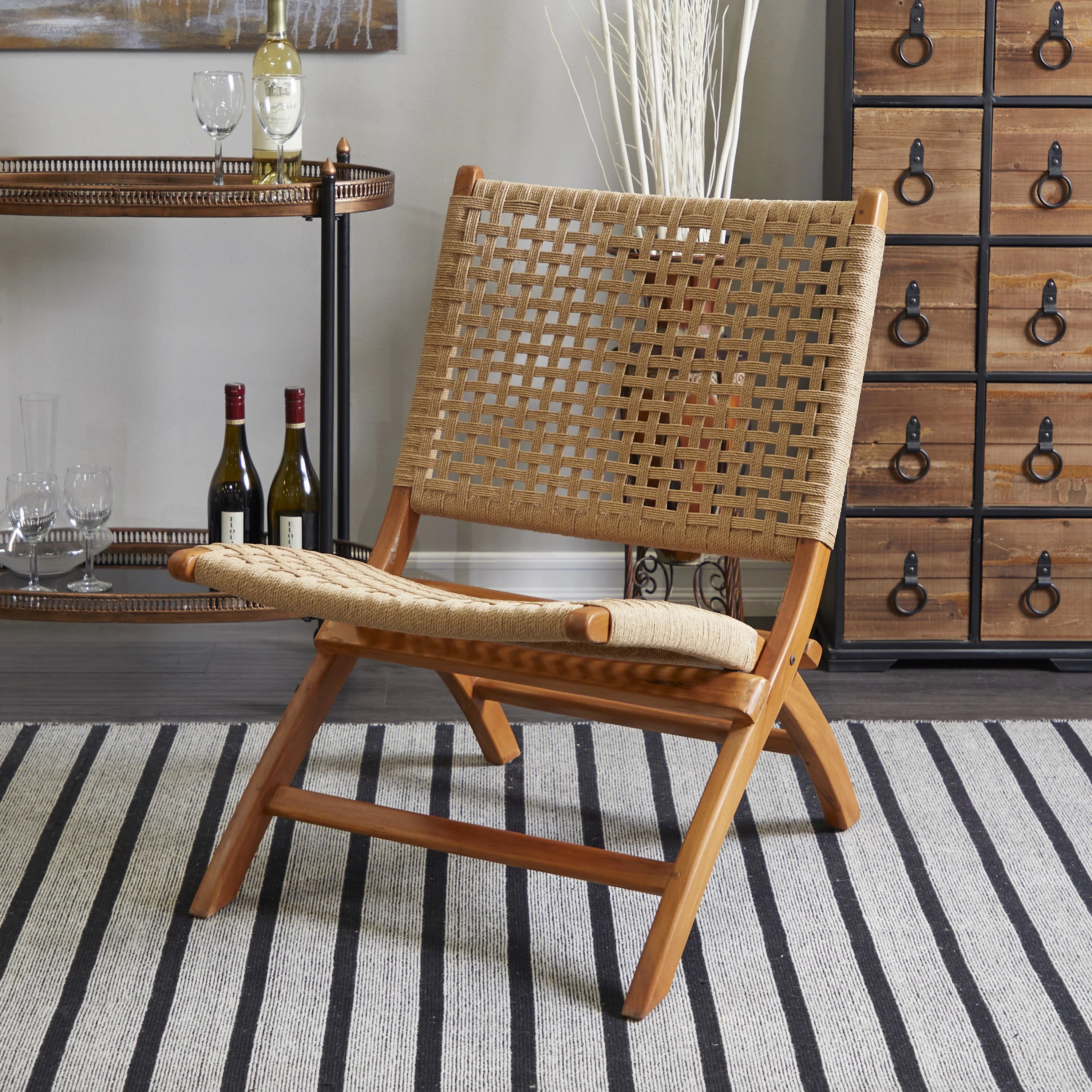 Brown Wood Handmade Woven Lounge Chair R686