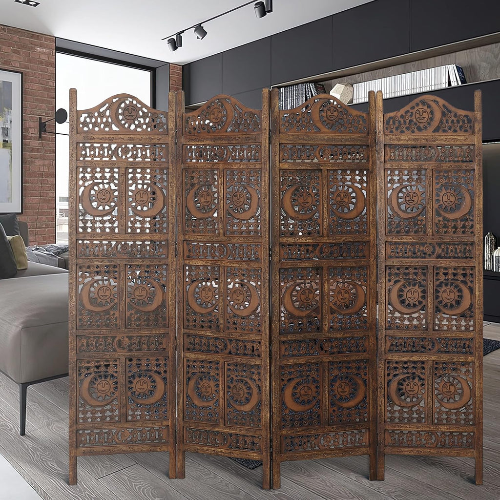 4 Panel Wooden Room Divider V7340