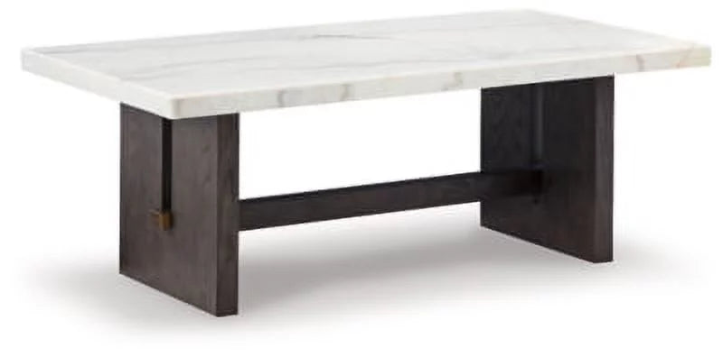 Traditional Rectangular Coffee Table with Marble Tabletop, Dark Brown & White P496176