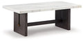 Traditional Rectangular Coffee Table with Marble Tabletop, Dark Brown & White P496176