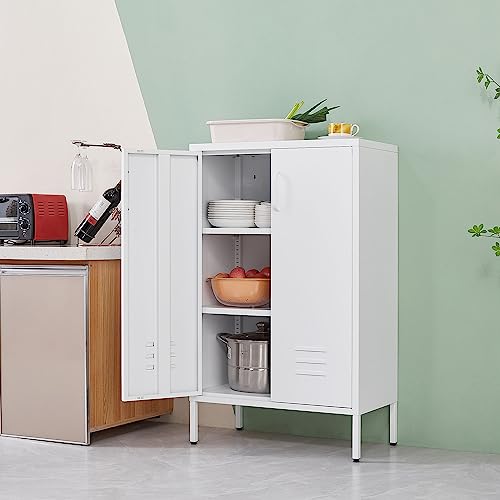 White Metal Storage Cabinet with 2 Doors and 2 Adjustable Shelves Y897020