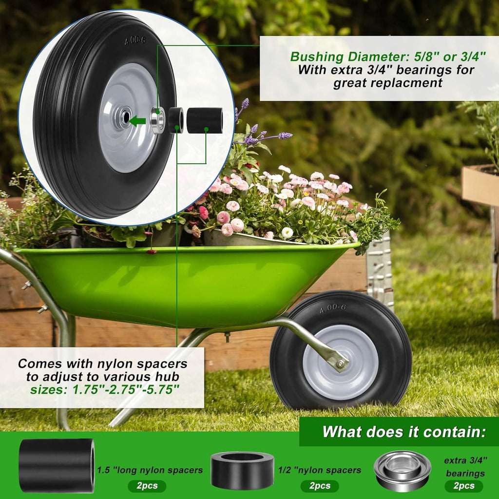 13 Inch 4.00-6 Flat Free Solid Tire and Wheel Replacement with Bearings H605738