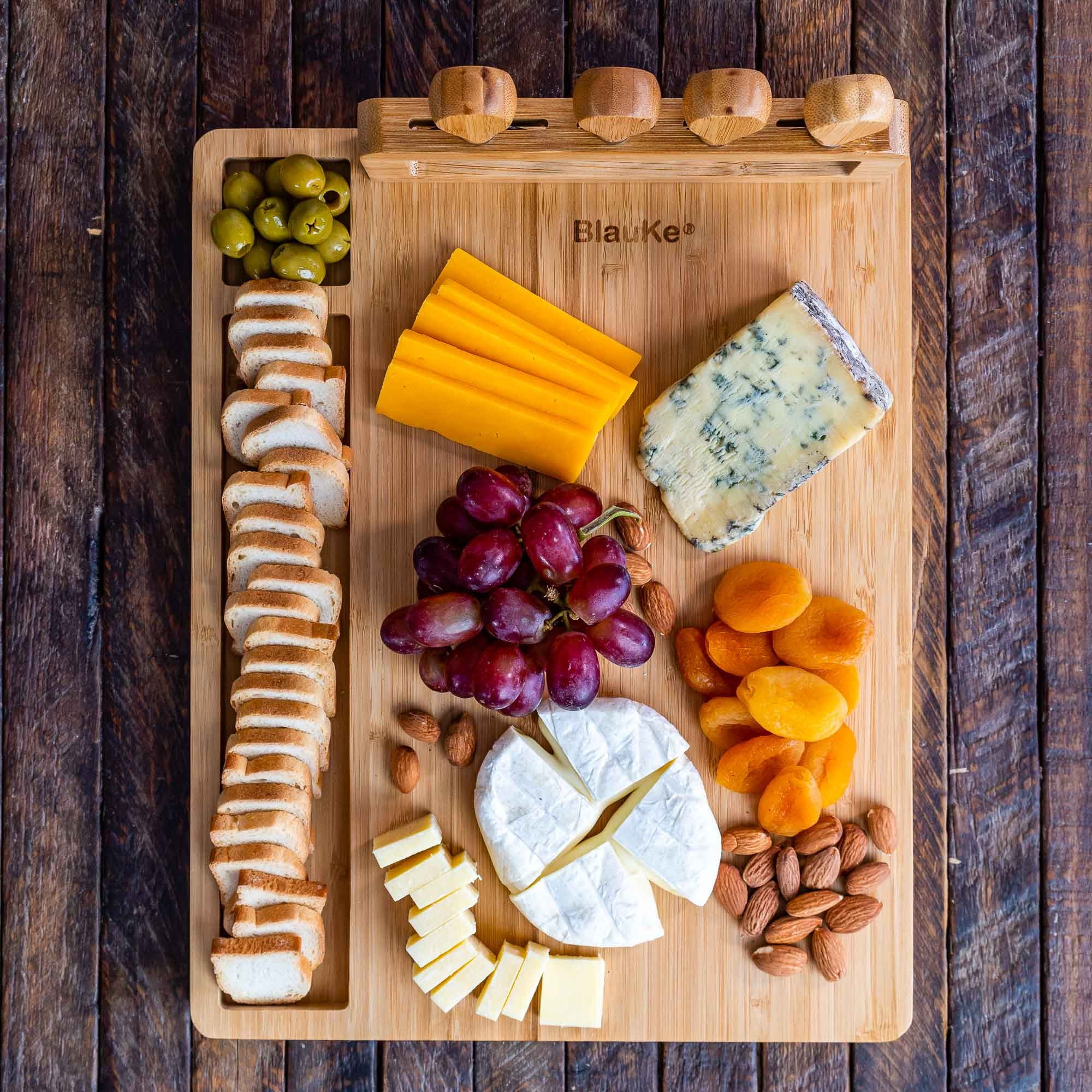 Bamboo Cheese Board and Knife Set 14x11 inch with 4 Cheese Knives K2071