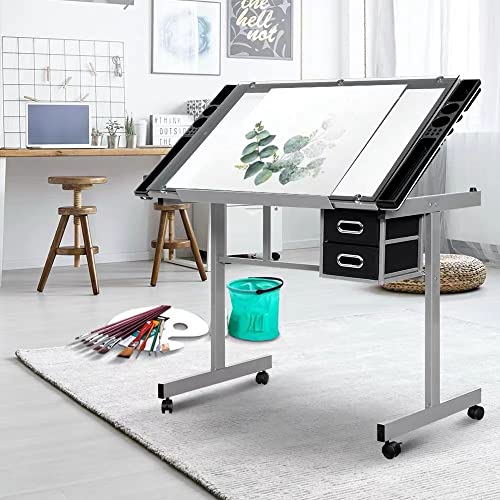 Silver Adjustable Glass Drafting Table U8569