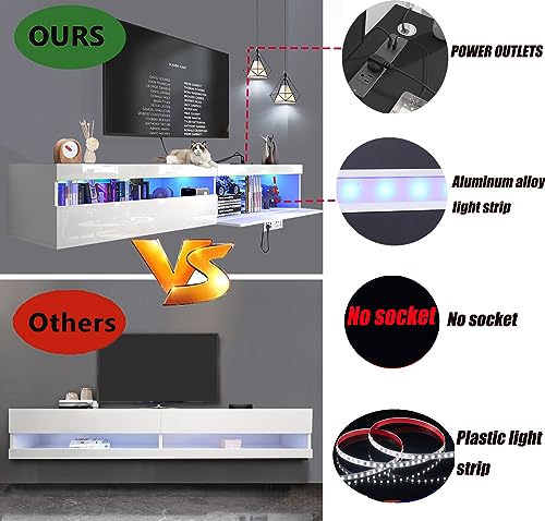 71" Floating TV Stand with Led Lights and Power Outlet J721843