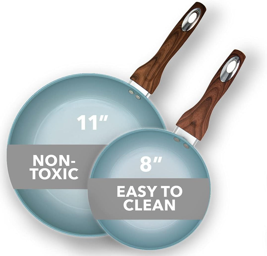 8 & 11 Inch Nonstick Ceramic Frying Pan Set, 2 Piece, Yellow Y3517