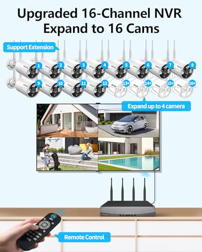 2K 3.0MP Wireless Security Camera System with 2TB Hard Drive, 4Pcs Outdoor WiFi Security Cameras Q869208