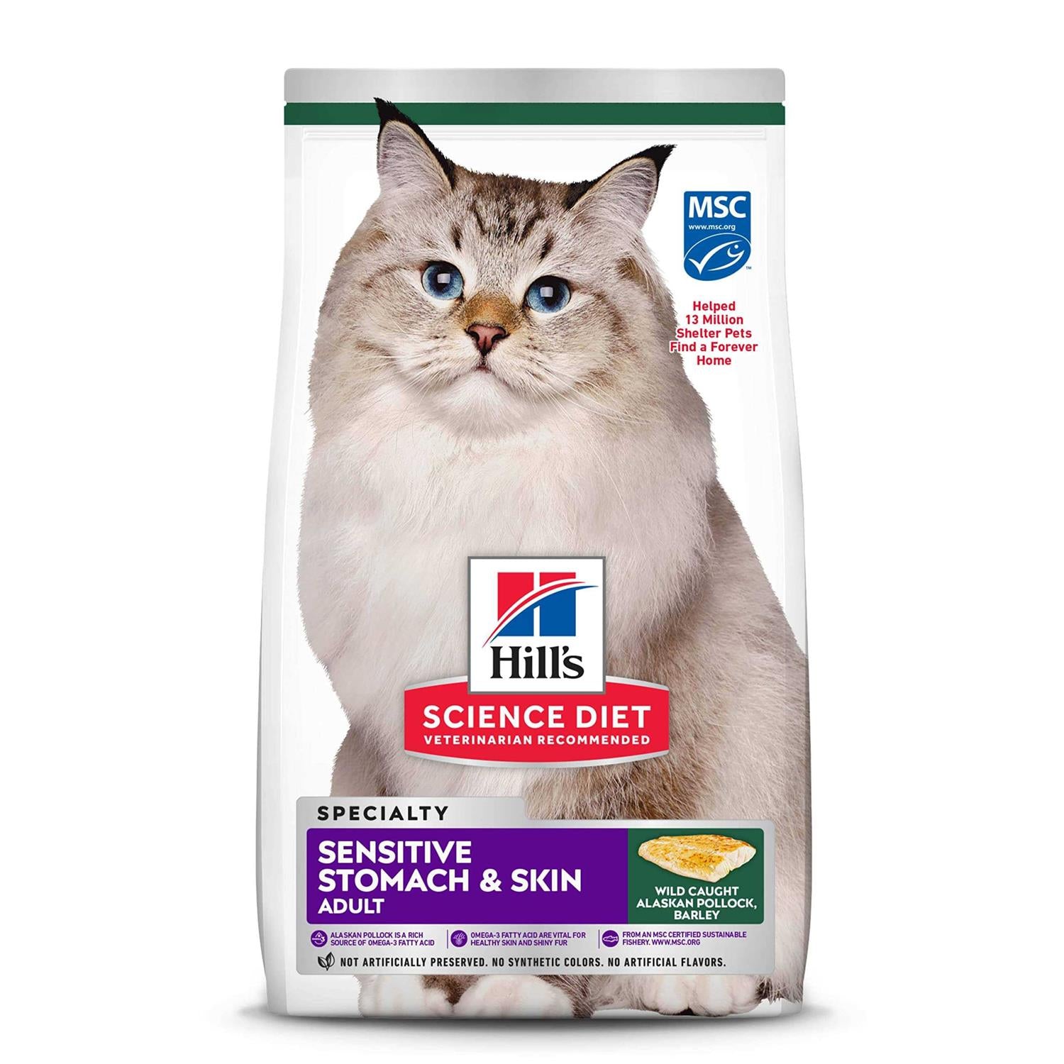 Adult Sensitive Stomach & Skin Pollock Meal & Barley Recipe Dry Cat Food Y5299