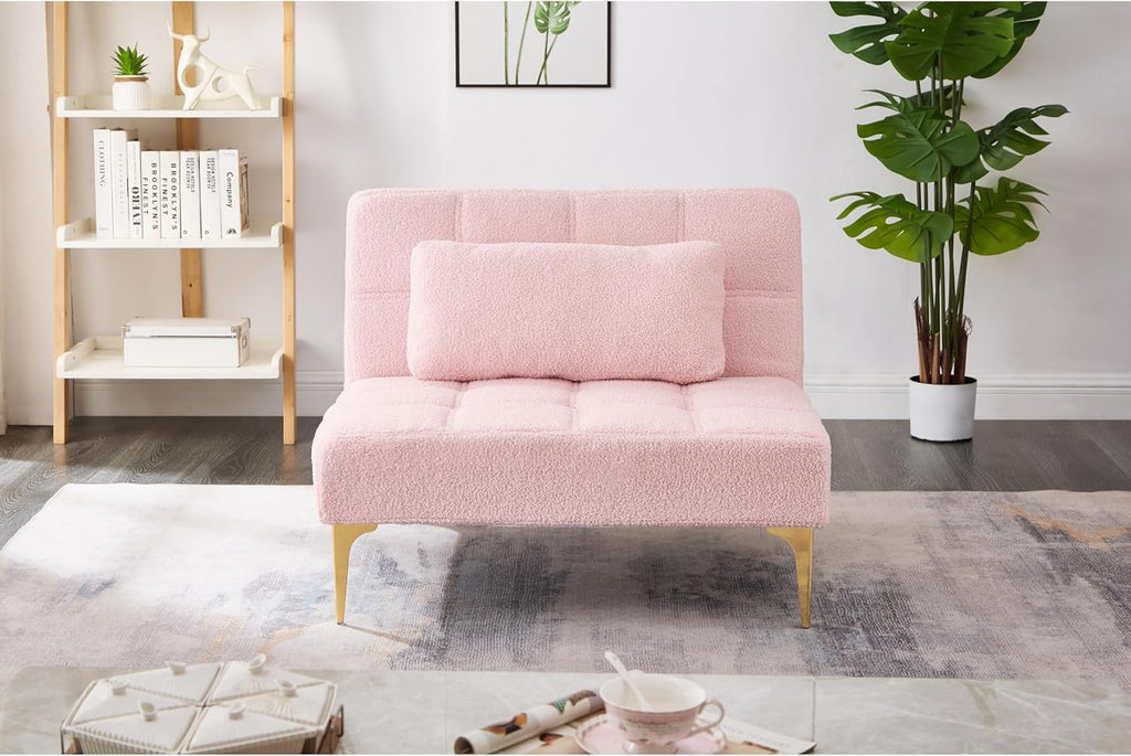 Pink Chevron Solid Felt Wood Down Fill Cushions Manual Recline Single Sofa Bed Futon Chair Lounger P1406