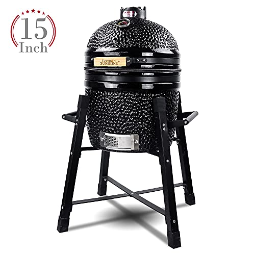 15" Ceramic Charcoal BBQ Grill and Smoker with Stainless Steel Grates S133341
