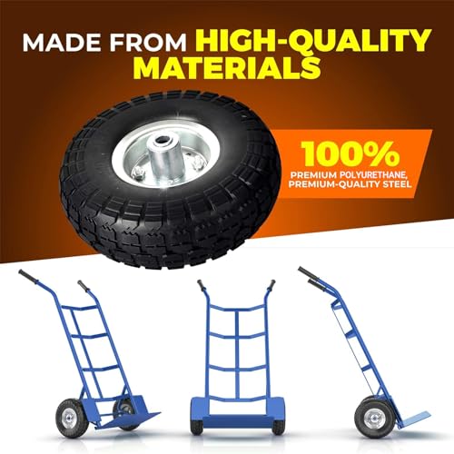 2-Pack 10-Inch Solid Rubber Flat Free Tire Wheels with 5/8" Bearings C802