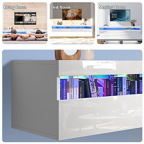 71" Floating TV Stand with Led Lights and Power Outlet J721843