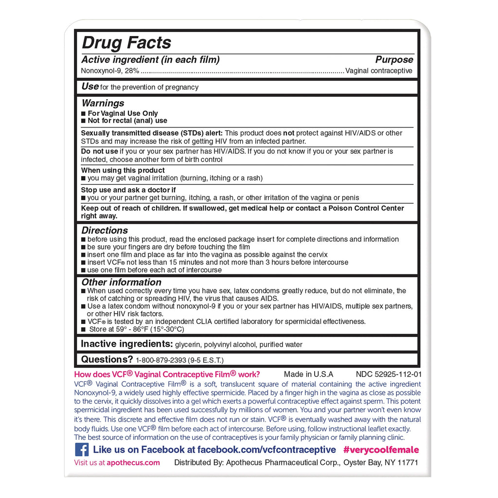 Vaginal Contraceptive Spermicide Film, 9 Ct A45693