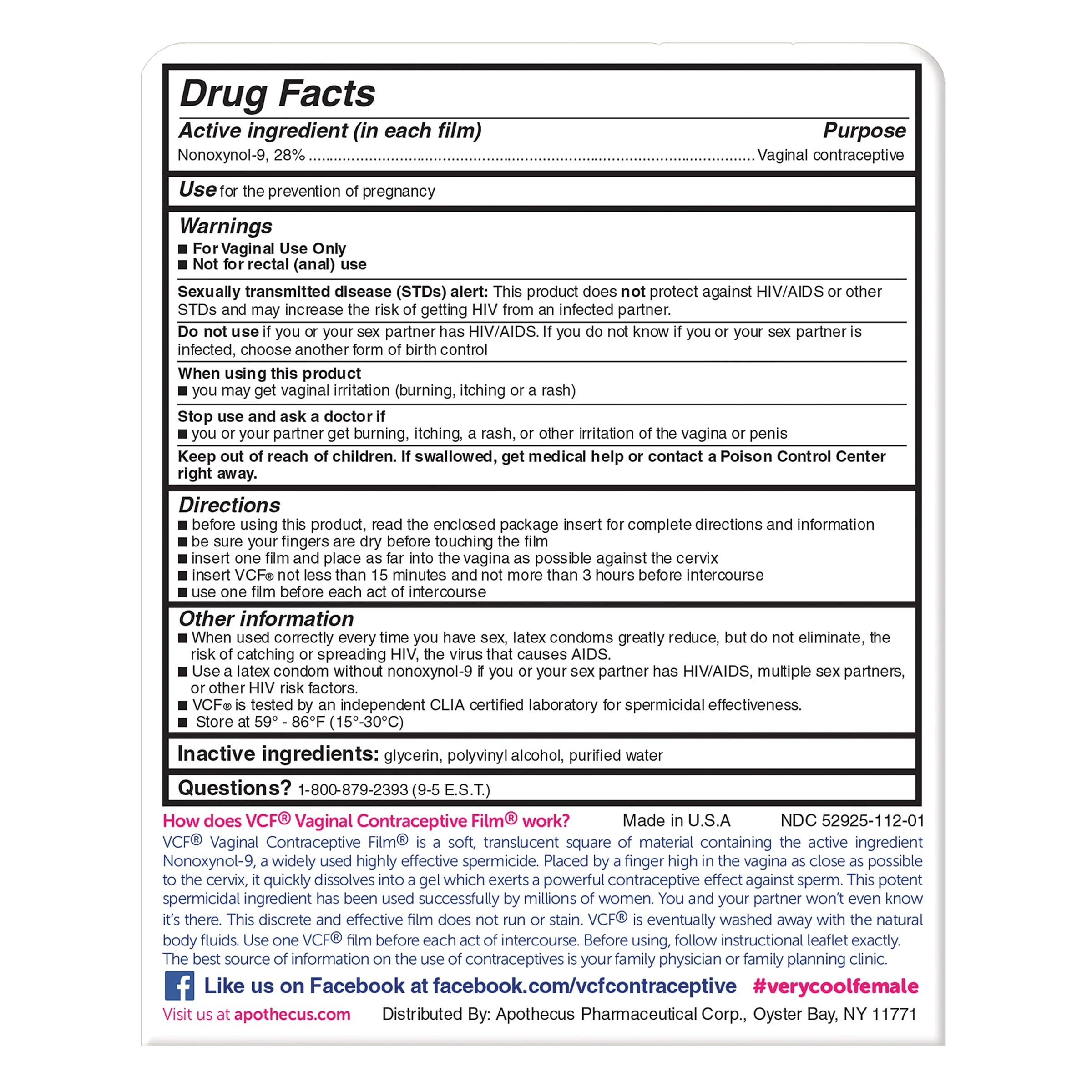 Vaginal Contraceptive Spermicide Film, 9 Ct A45693