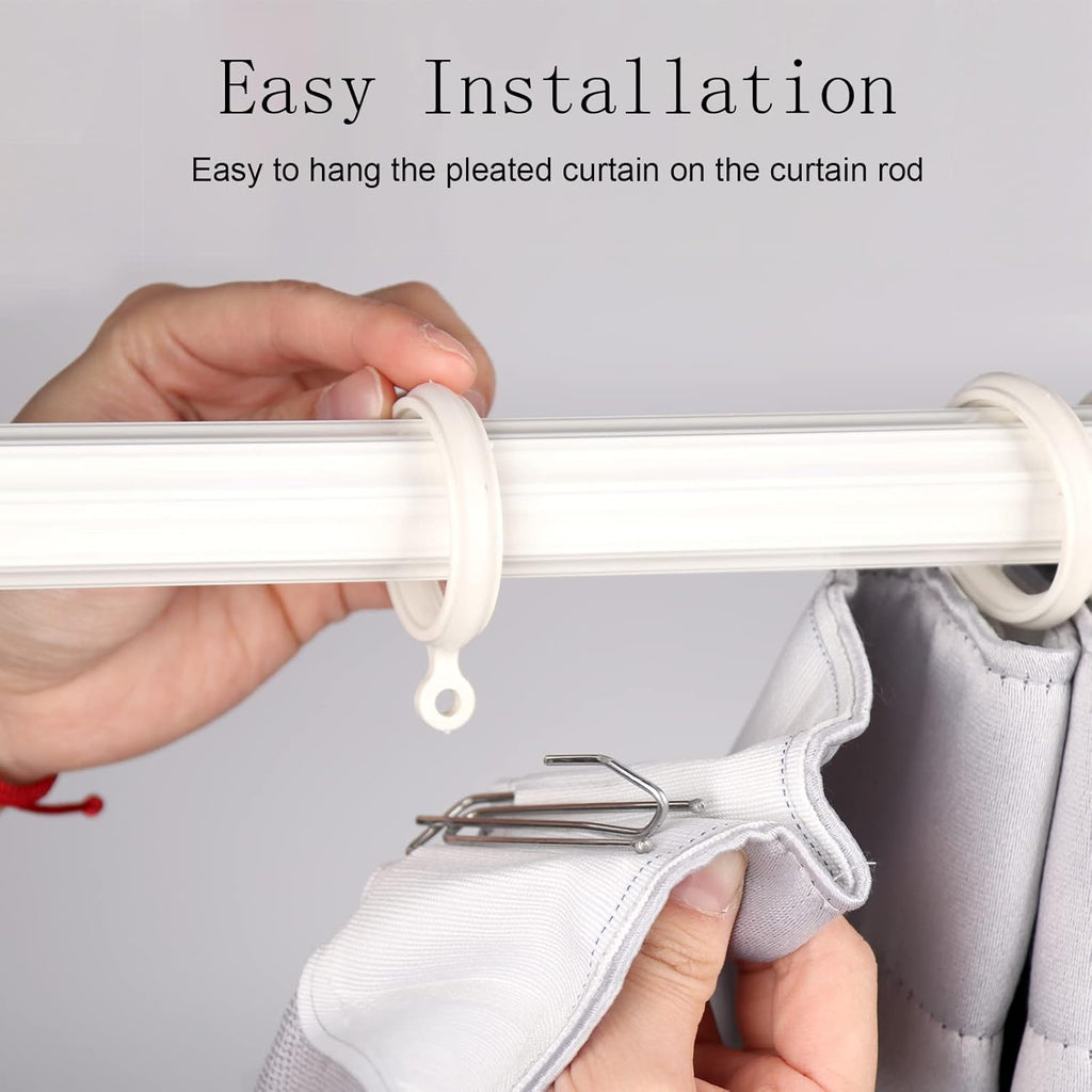 White 10 Yards Pleater Tape with 30 Pcs Stainless Steel 4 Prongs Hooks S304