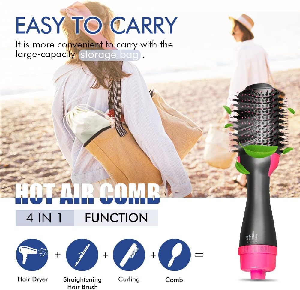 4 in 1 Negative Ion Hot Air Hair Dryer Brush with Hair Clips Massage Comb and Storage Bag K34677