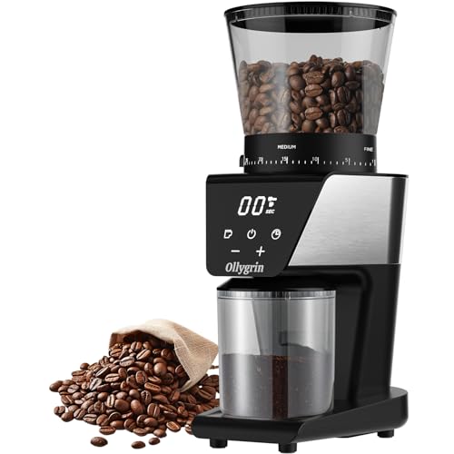 Electric Conical Burr Coffee Grinder Stainless Steel with Digital Timer Display Y49349