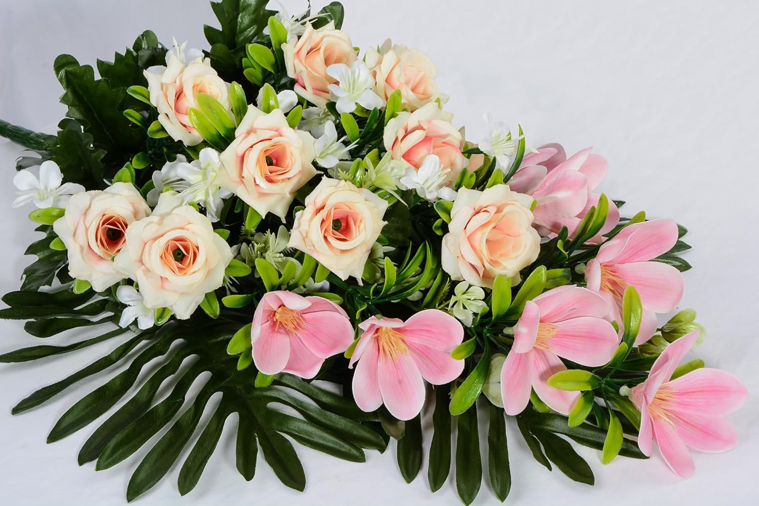 Artificial Rose Magnolia Flowers Bouquet with Cemetery Vase, 2 Sets L355041