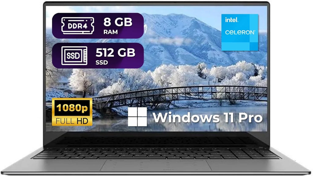 15.6" Laptop, Intel Quad-Core, 8GB RAM, 512GB SSD, Win 11 Pro, Fingerprint, Backlit Keyboard, HDMI, Bluetooth, USB 3.0, HD Webcam I81876