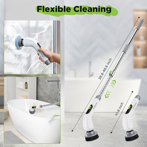 Electric Spin Scrubber, Cordless Cleaning Brush, 3-Speed, 8 Replaceable Brush Heads, Waterproof Scrubber A588675