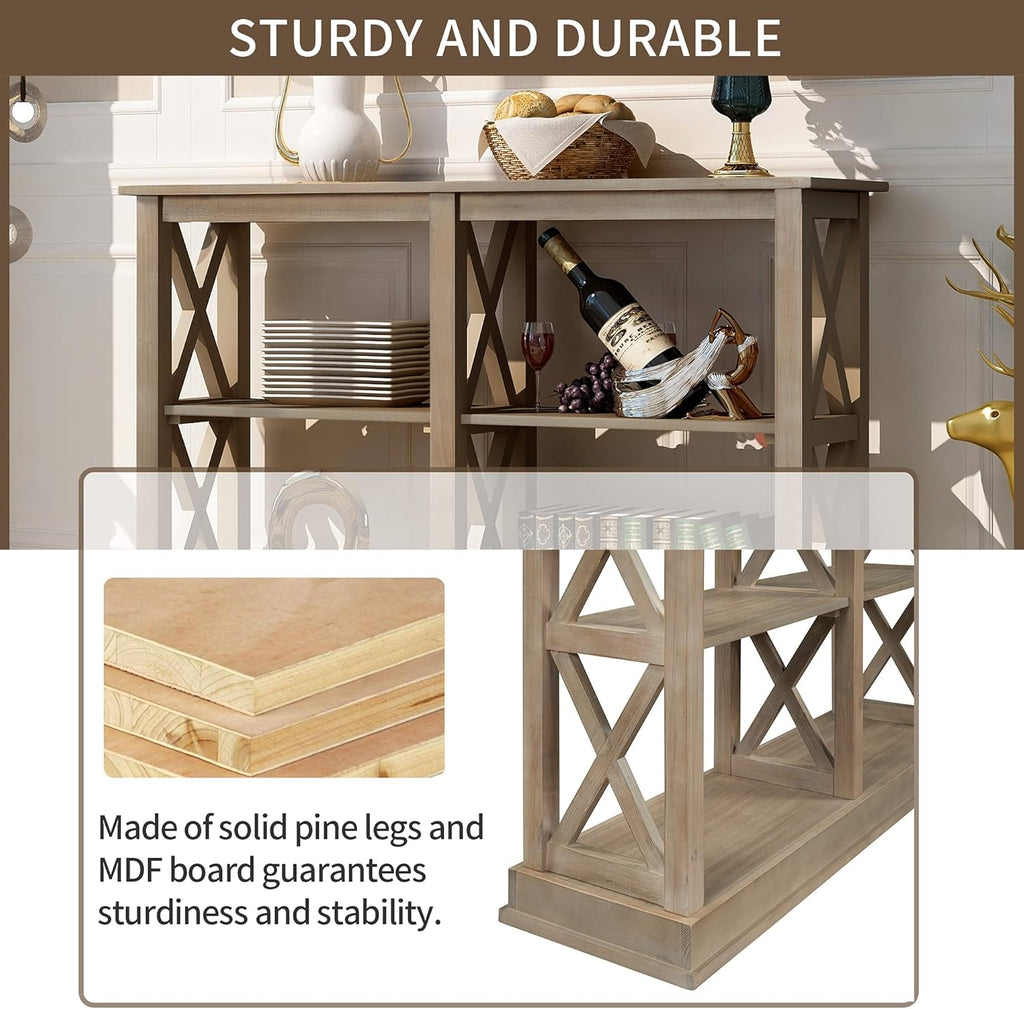 White Wash Console Table with 3-Tier Open Storage S3693