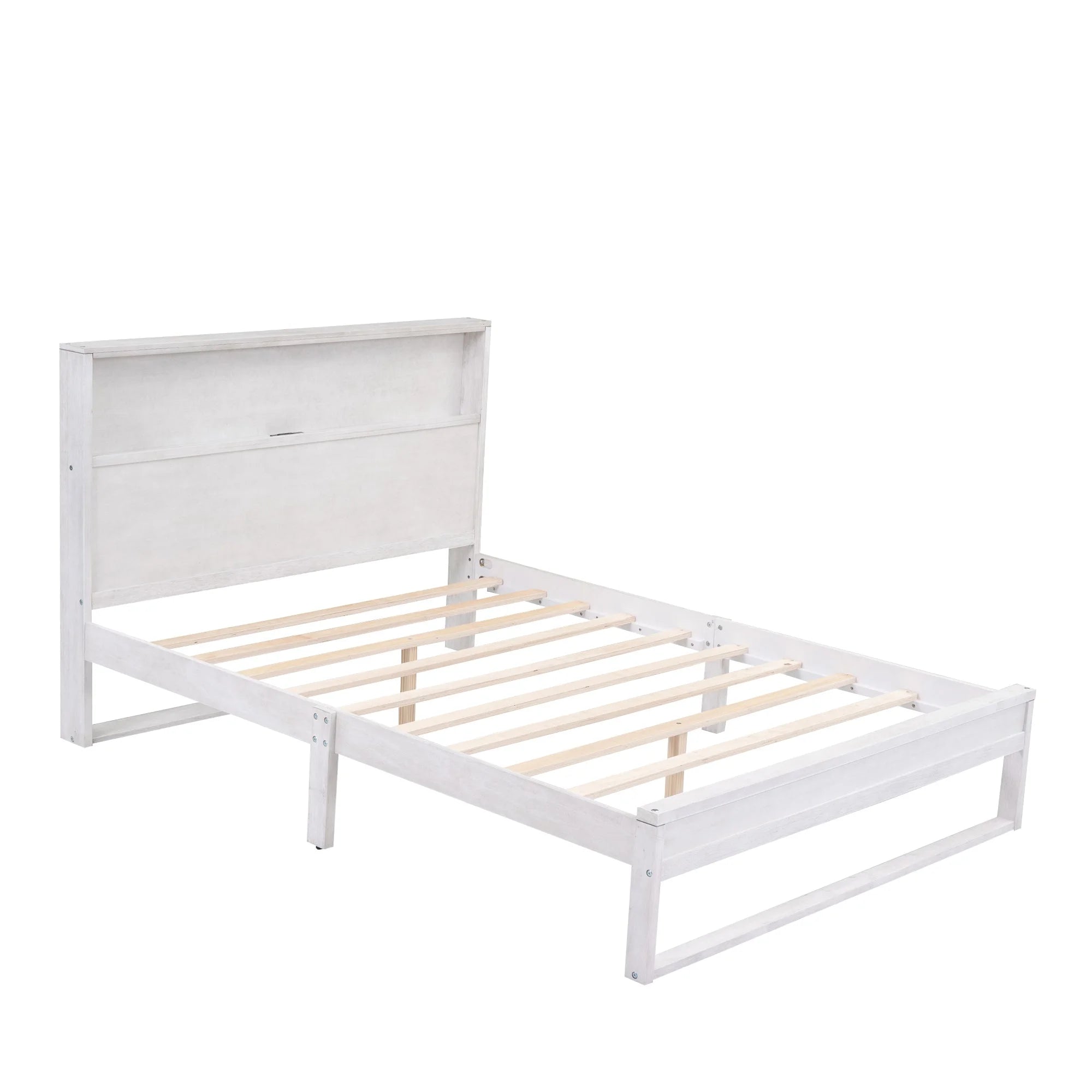 White Queen Size Platform Bed Frame with Storage P566950