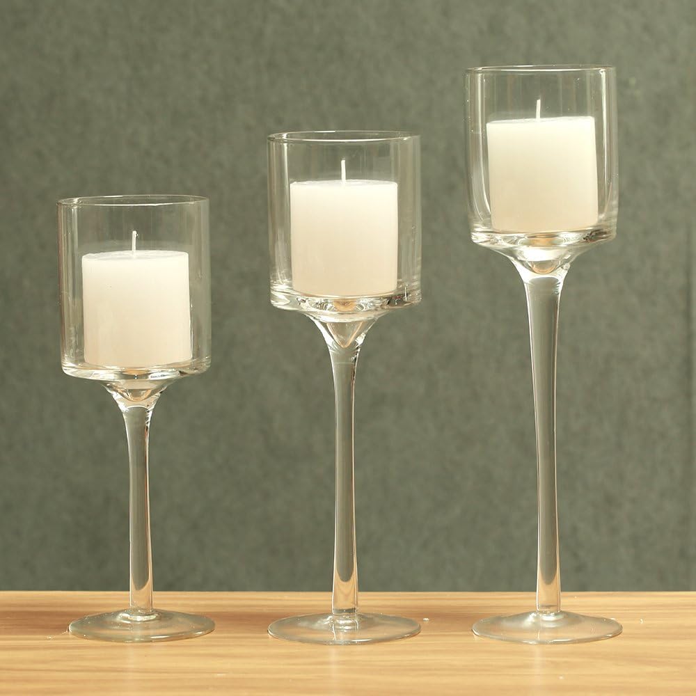 Set of 3 Clear Glass Candle Holders I1614