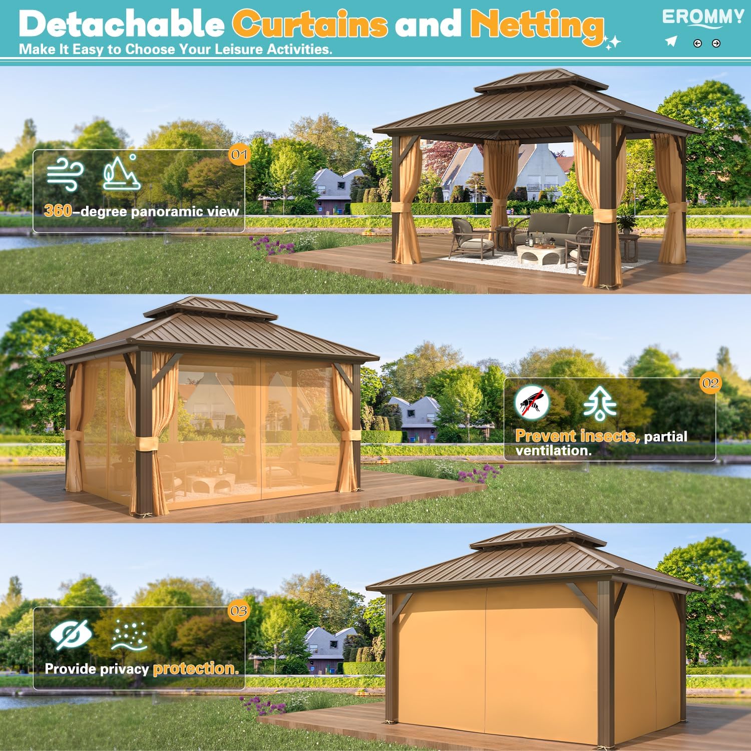 10'x12' Galvanized Steel Double Roof Metal Gazebo with Aluminum Frame U175