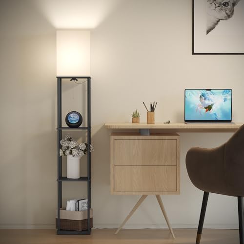 Shelf Floor Lamp with Shelves and White Shade Y51127
