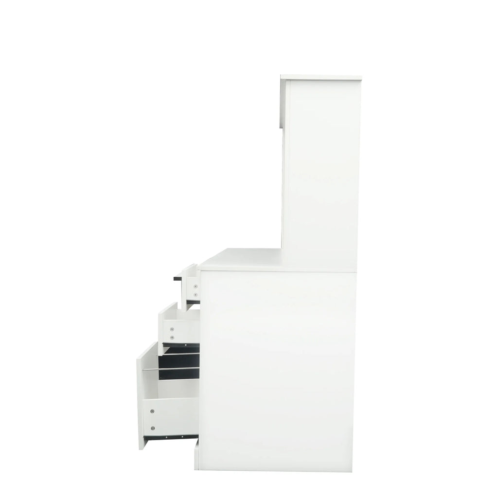 Antiqued White Computer Desk With Hutch And Keyboard Drawer L5052