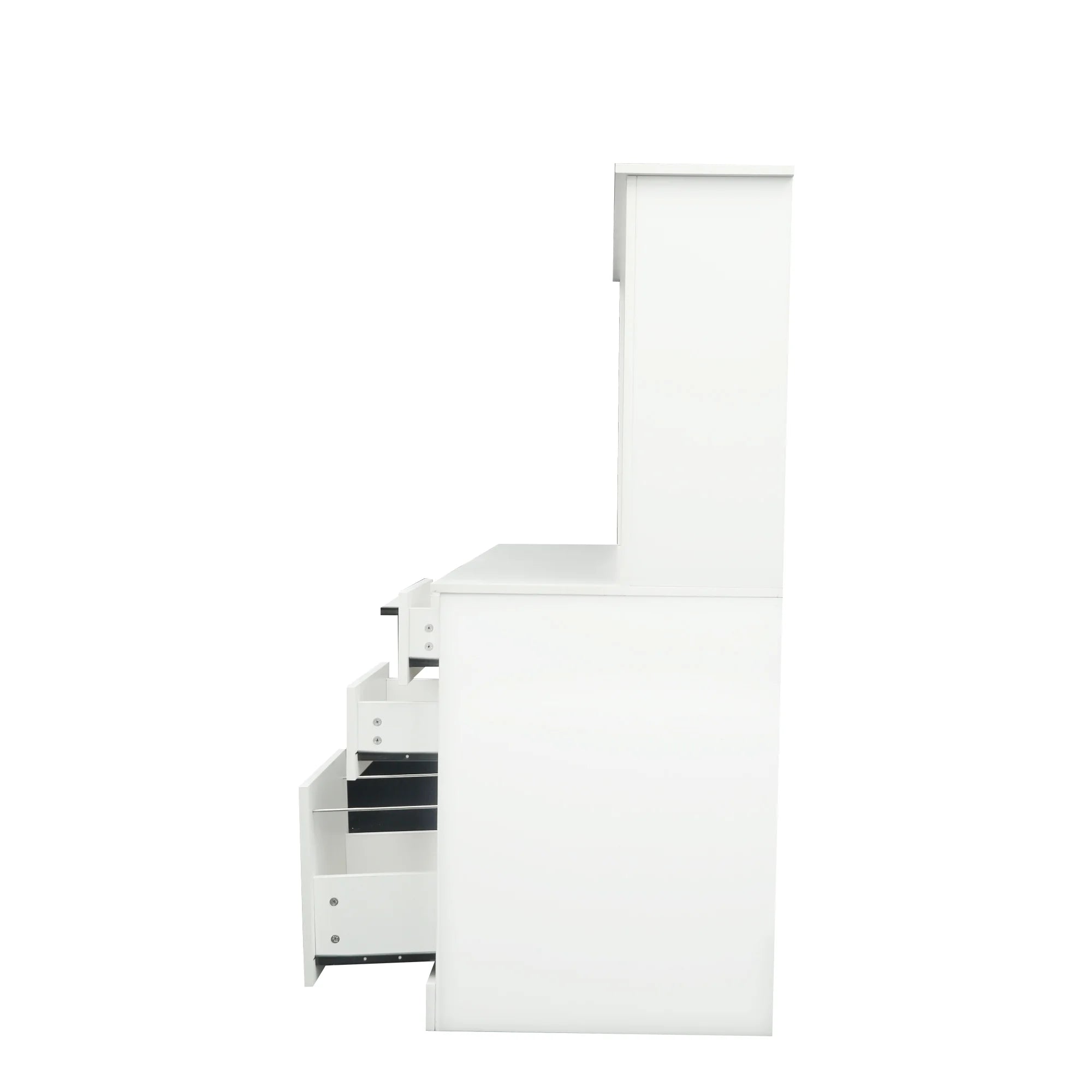 Antiqued White Computer Desk With Hutch And Keyboard Drawer L5052