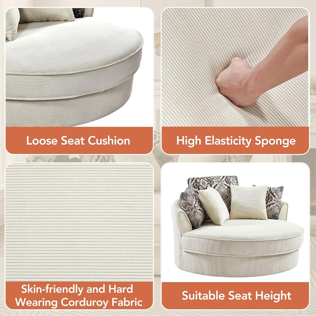Oversized Corduroy Swivel Barrel Armchair with 5 Detachable Pillows J957
