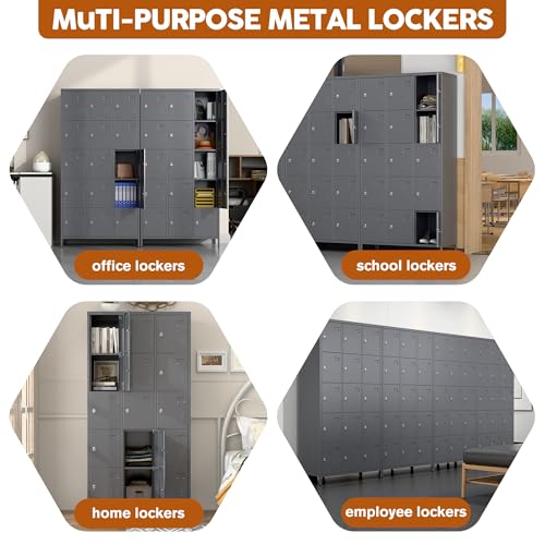 6 Door Metal Storage Locker with 18 Hooks, Black & Dark Grey V5677