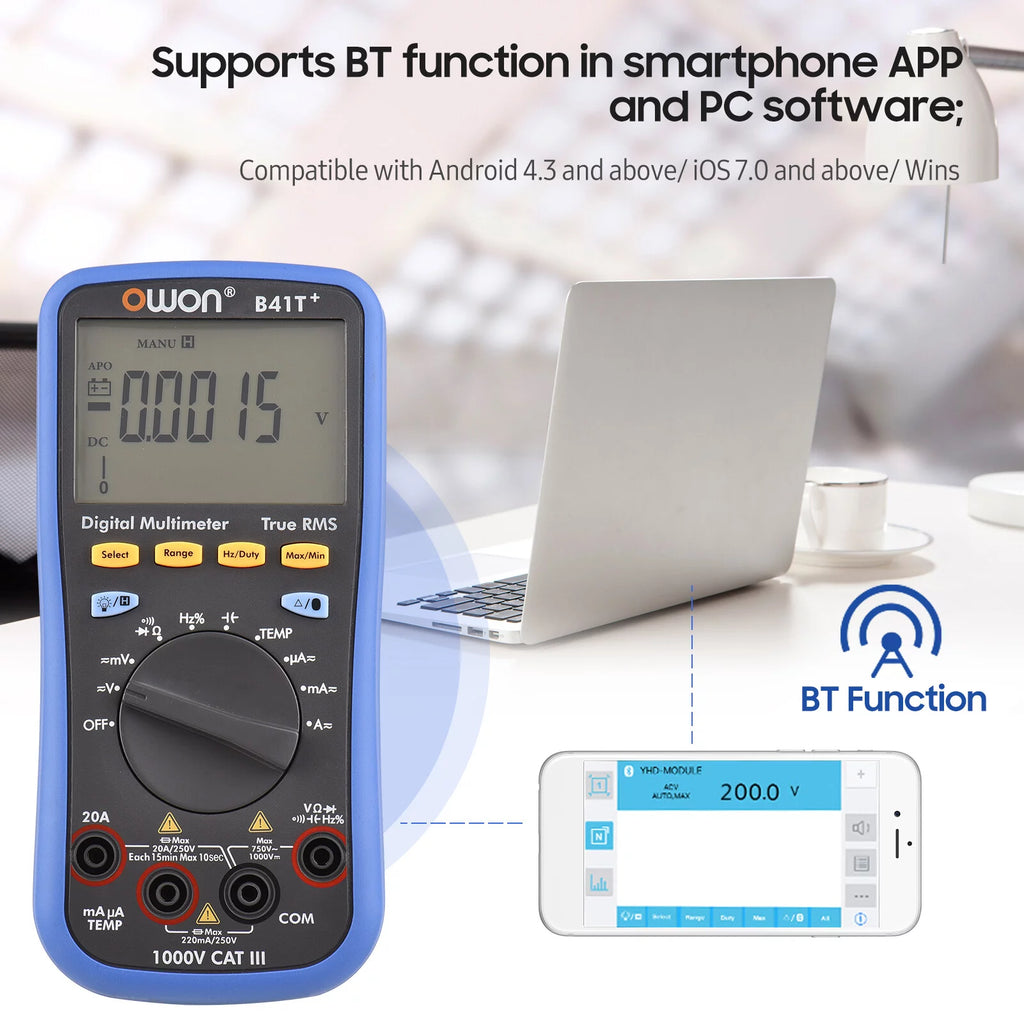 Digital BT Multimeter True RMS Auto-ranging 22000 Counts Electrical Tester W581879