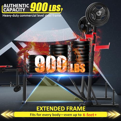 Professional Olympic Weight Bench Set with Squat Rack Adjustable Bench Press with Leg Extension and Curl Heavy-Duty Bench Press Preacher Curl Bench M53484