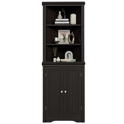 Corner Cabinet with 2 Barn Doors and 3 Shelves Freestanding Storage Cabinet (Espresso) M8060