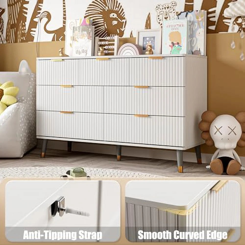 7 Drawer White Gold Wood Dresser V278043