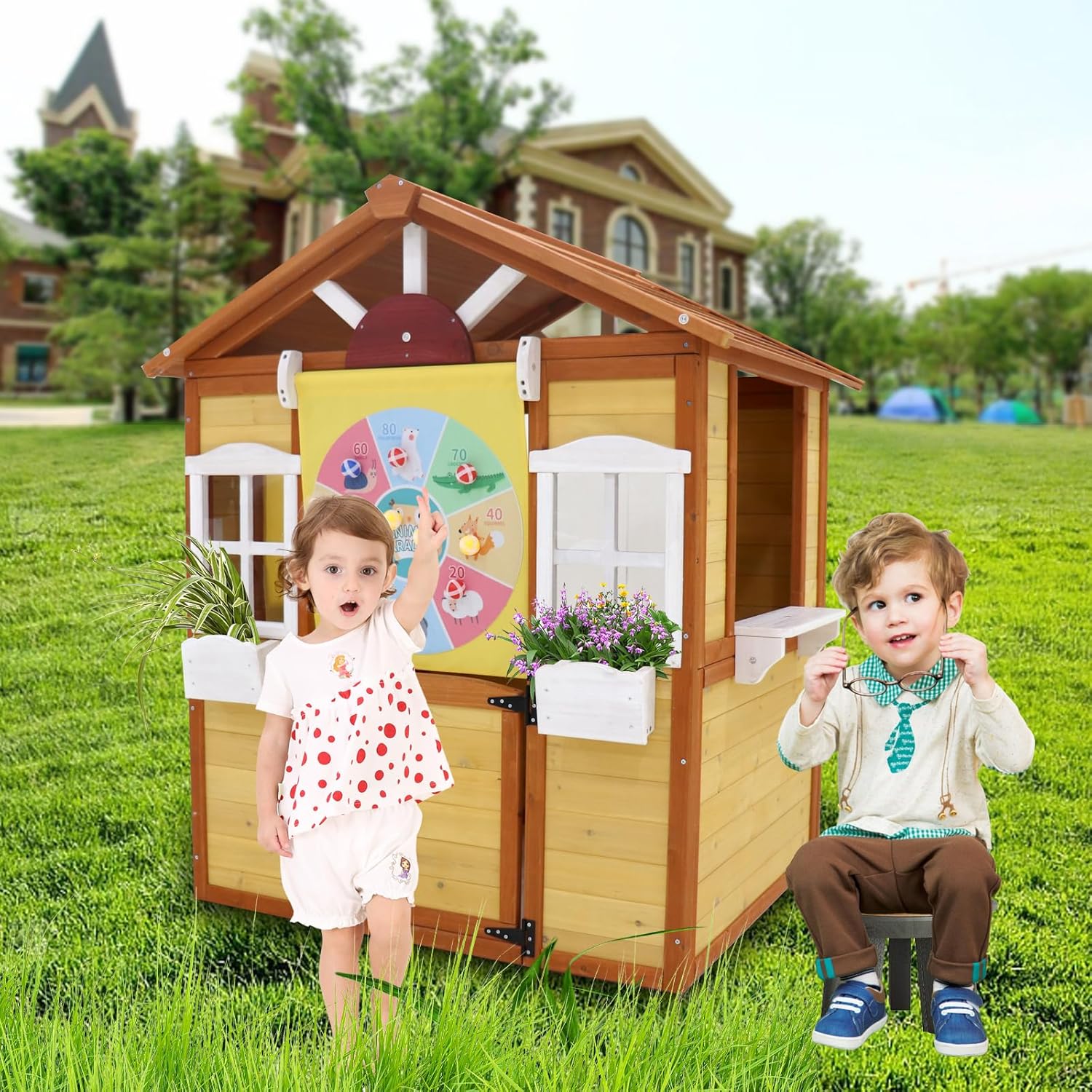 Wooden Playhouse with Working Door and Windows F74734