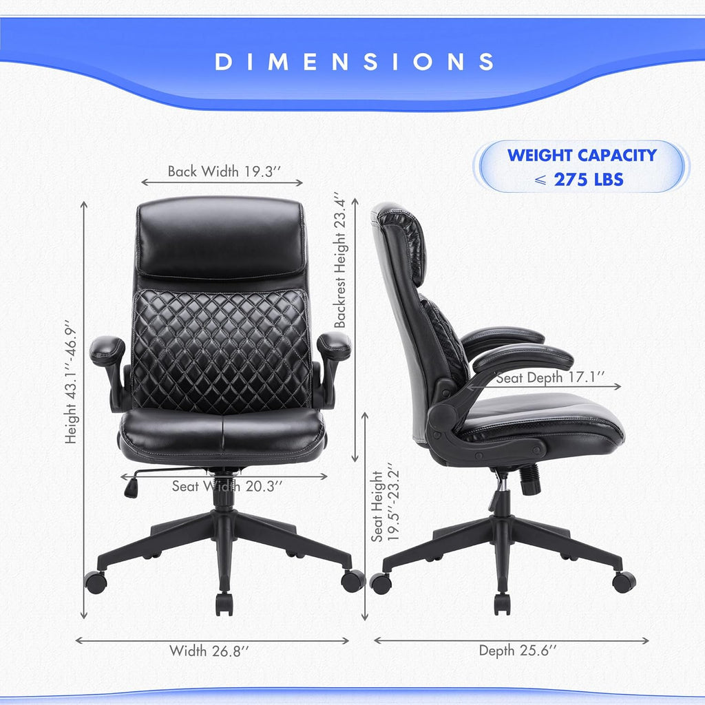 Black Leather High Back Executive Office Chair with Padded Flip-up Arms F1977